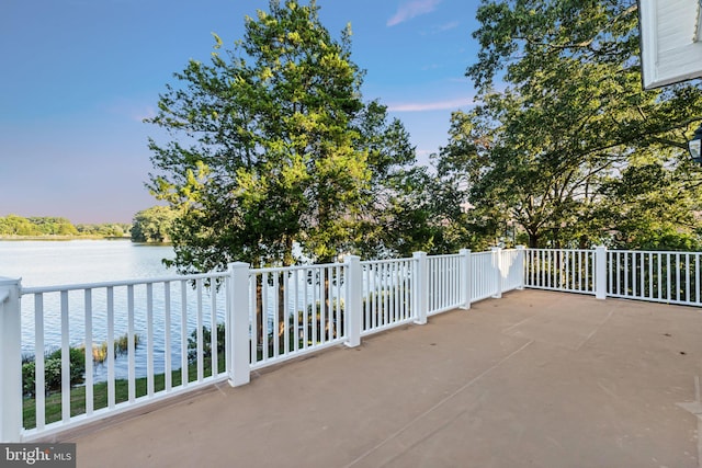 view of patio / terrace featuring a water view