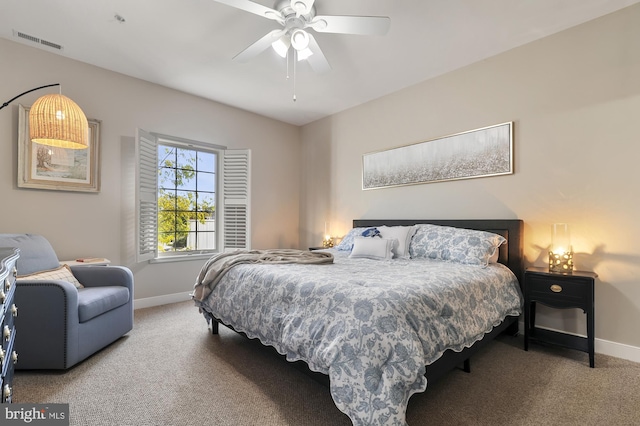 bedroom with carpet floors and ceiling fan