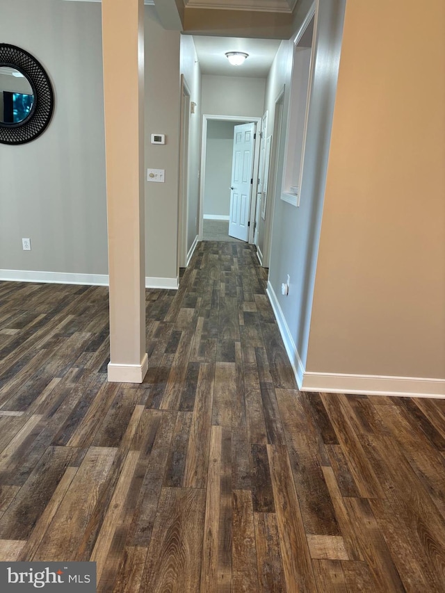 hallway with dark wood-type flooring