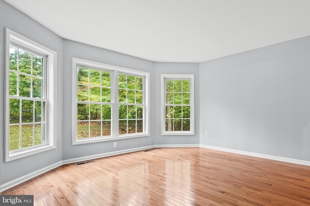 unfurnished room with plenty of natural light and light hardwood / wood-style floors