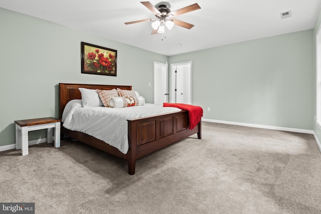 bedroom with carpet and ceiling fan