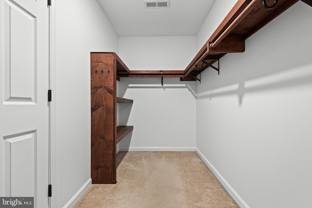 walk in closet with light colored carpet