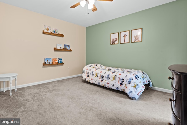 bedroom with carpet and ceiling fan