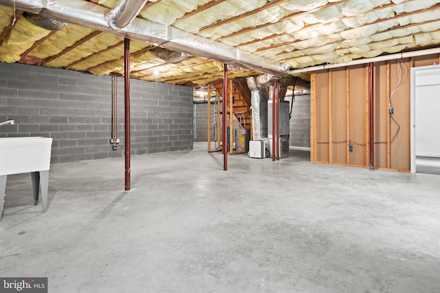 basement with heating unit