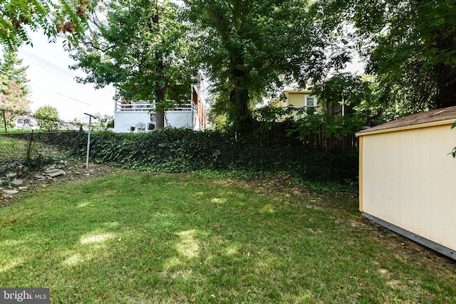 view of yard with a storage unit