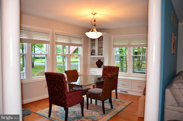 dining space with light hardwood / wood-style flooring