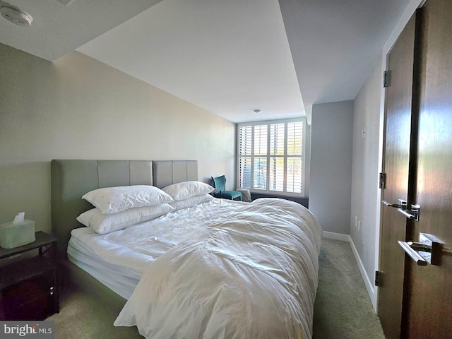 bedroom with carpet floors and baseboards