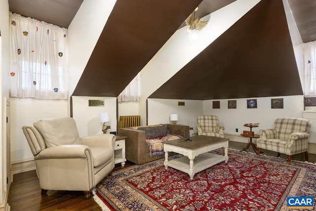 living room with dark hardwood / wood-style floors