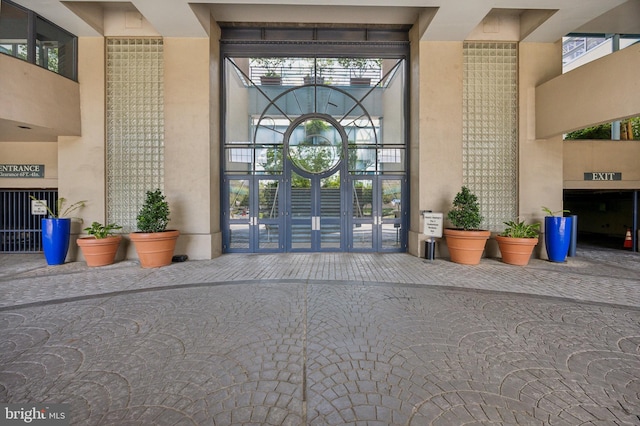 doorway to property featuring french doors