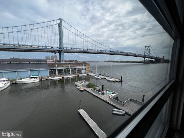 property view of water with a boat dock