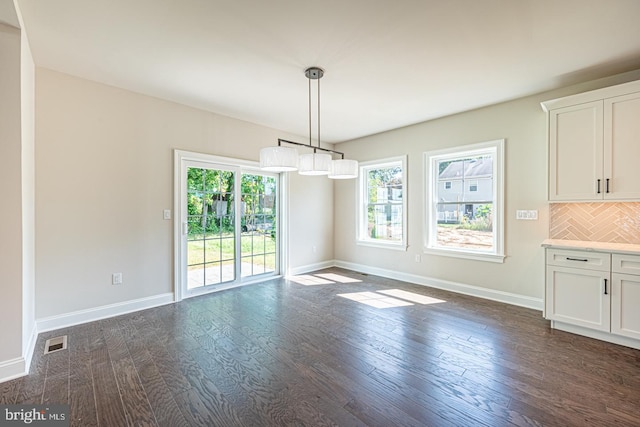 unfurnished dining area featuring dark hardwood / wood-style floors