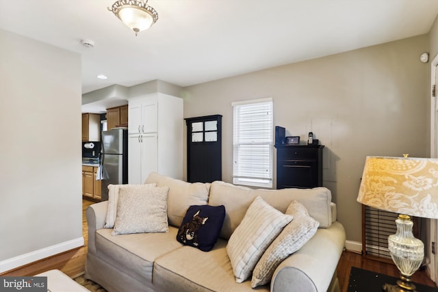 living room with dark wood-type flooring