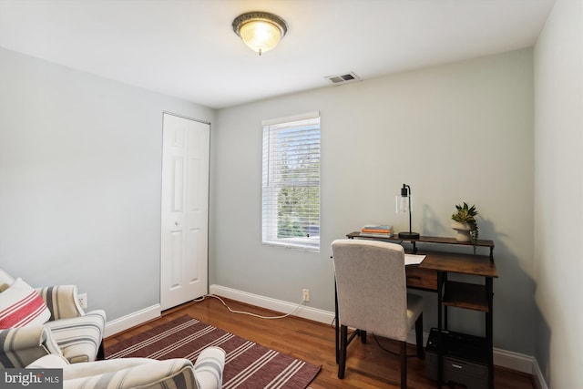 office area featuring dark hardwood / wood-style flooring