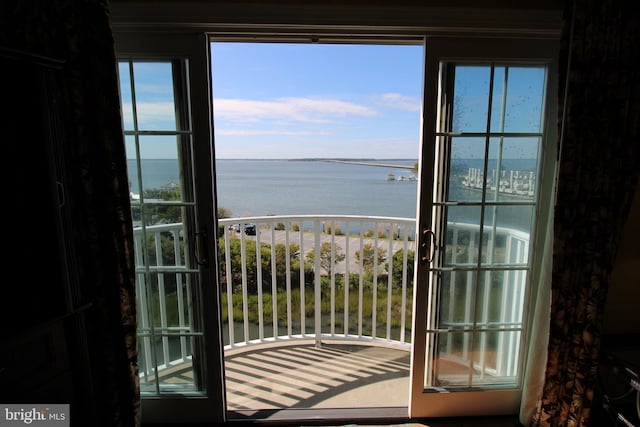 interior space with a water view and a healthy amount of sunlight