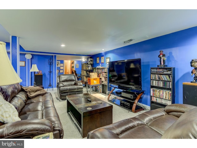 living room with carpet floors