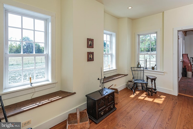 sitting room featuring wood-type flooring and plenty of natural light