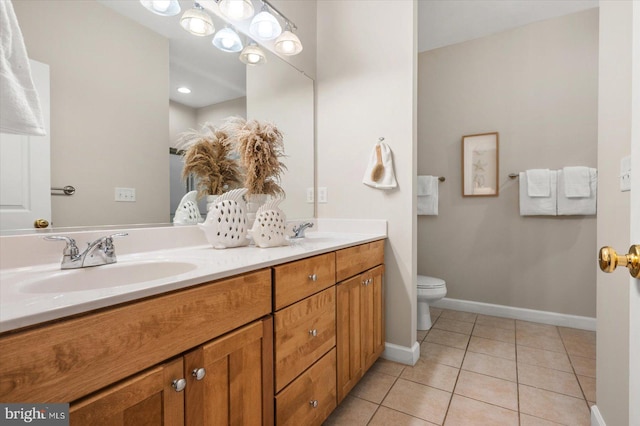 bathroom featuring tile patterned flooring, vanity, and toilet