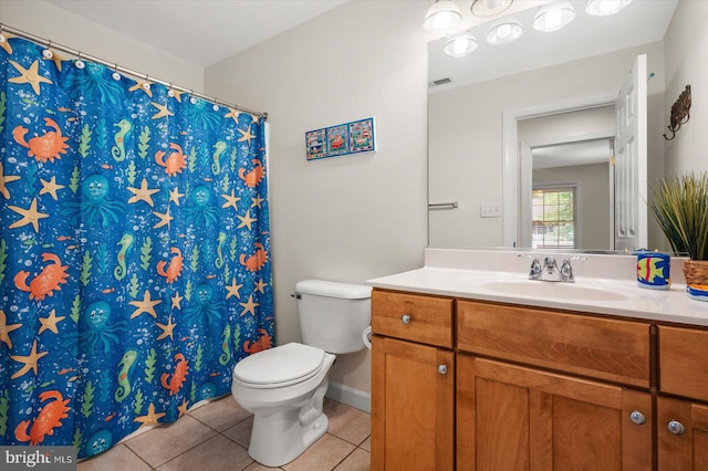 bathroom featuring vanity, toilet, and tile patterned floors