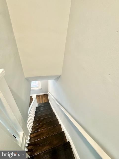 staircase featuring hardwood / wood-style flooring