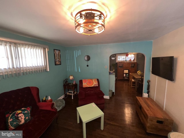 living room featuring dark hardwood / wood-style flooring