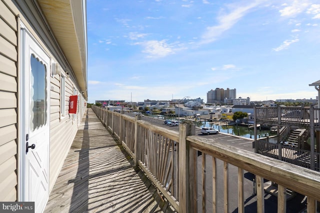 balcony featuring a water view