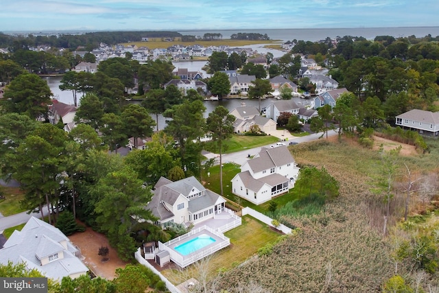 drone / aerial view featuring a water view