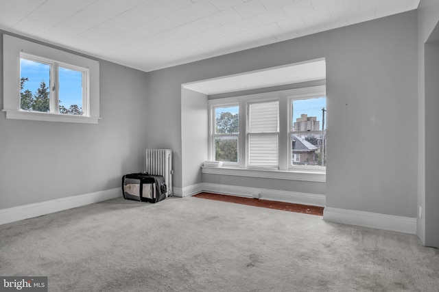 carpeted spare room with radiator and a wealth of natural light