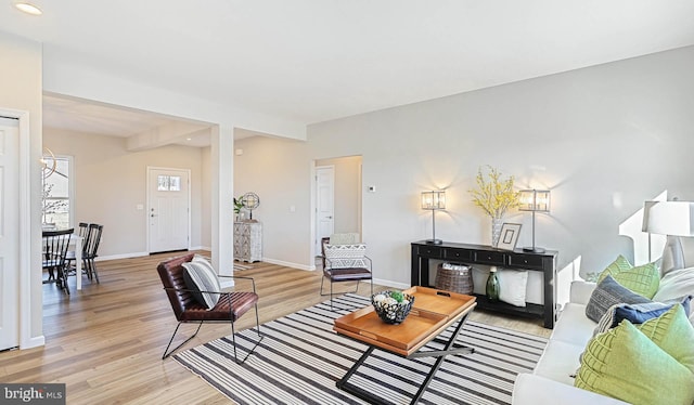 living room with light hardwood / wood-style floors