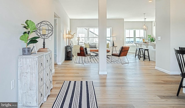 interior space with light hardwood / wood-style flooring