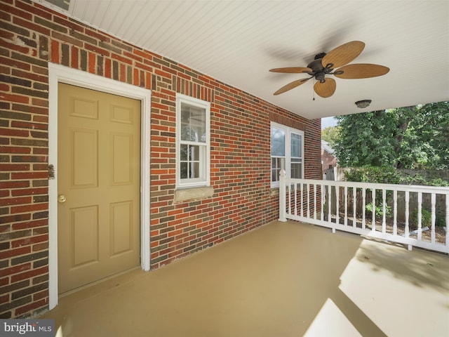 view of patio featuring ceiling fan and covered porch