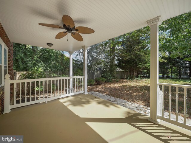 view of patio featuring ceiling fan