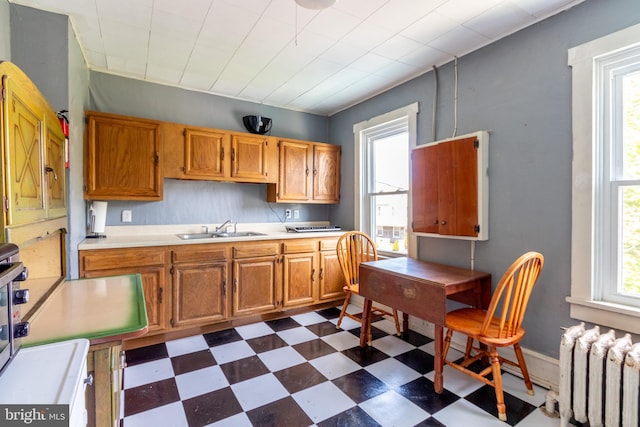 kitchen featuring a wealth of natural light, sink, and radiator heating unit