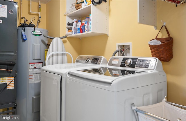 laundry room featuring washing machine and clothes dryer and electric water heater