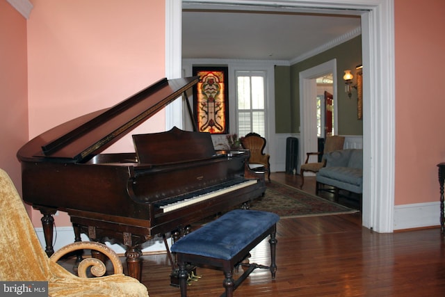 miscellaneous room featuring dark hardwood / wood-style floors and ornamental molding