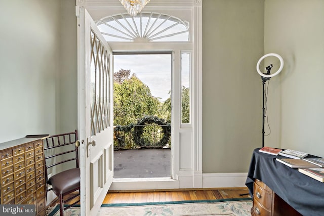 foyer with light wood-type flooring