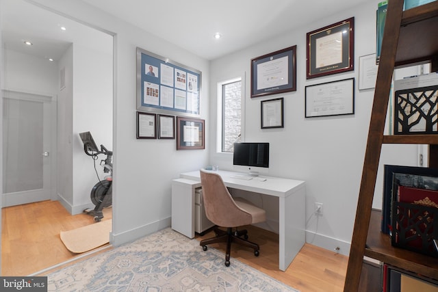 home office featuring light wood-type flooring