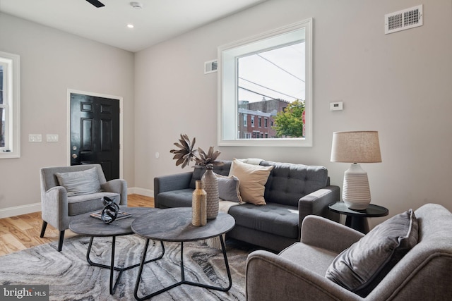 living room featuring light hardwood / wood-style floors