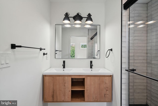 bathroom with vanity and walk in shower