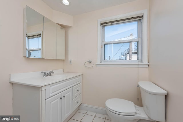 bathroom featuring vanity, toilet, and tile patterned floors