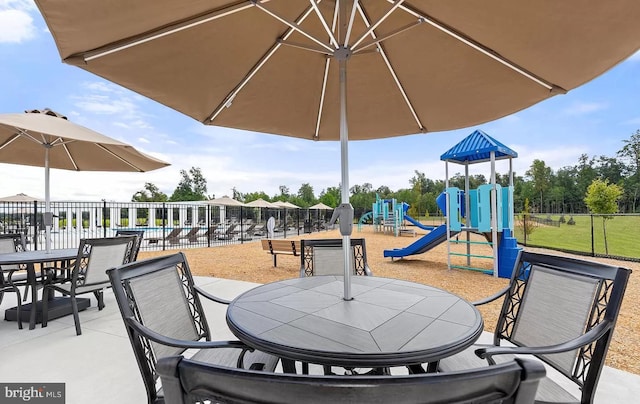 view of patio / terrace featuring a playground