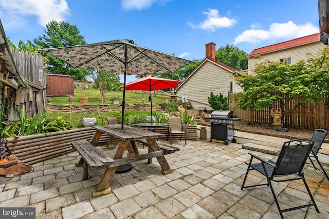 view of patio with a grill