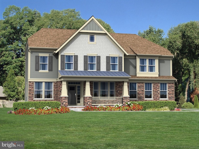 craftsman-style home with a front lawn and covered porch