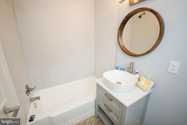 bathroom with vanity and tile patterned flooring