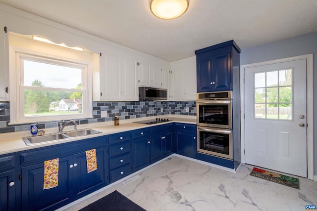 kitchen featuring decorative backsplash, stainless steel appliances, plenty of natural light, and sink