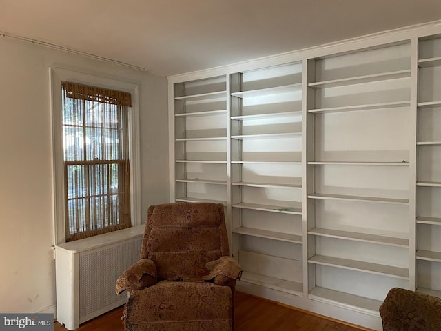 sitting room featuring dark hardwood / wood-style floors and radiator