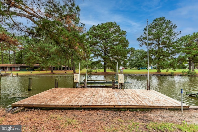 view of dock with a water view