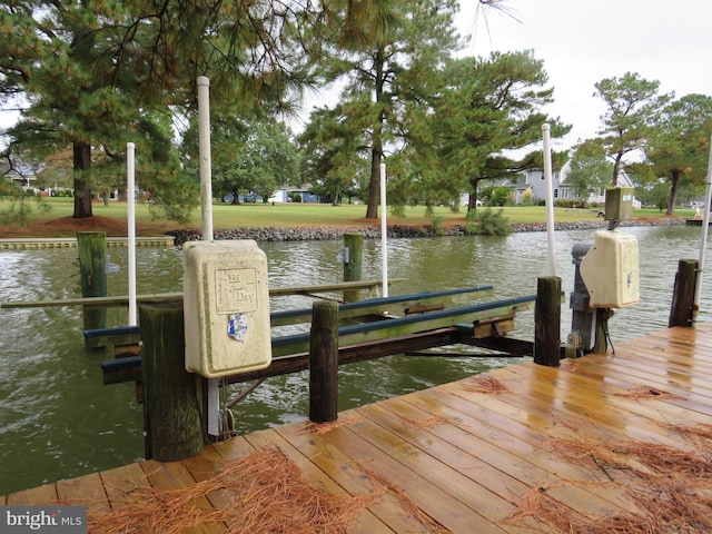 view of dock featuring a water view