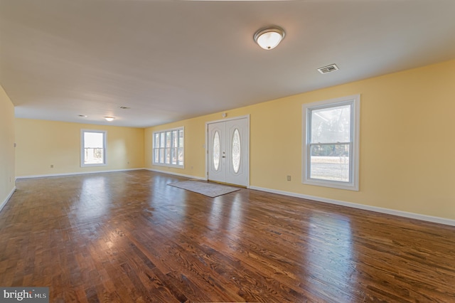 interior space with dark wood-type flooring