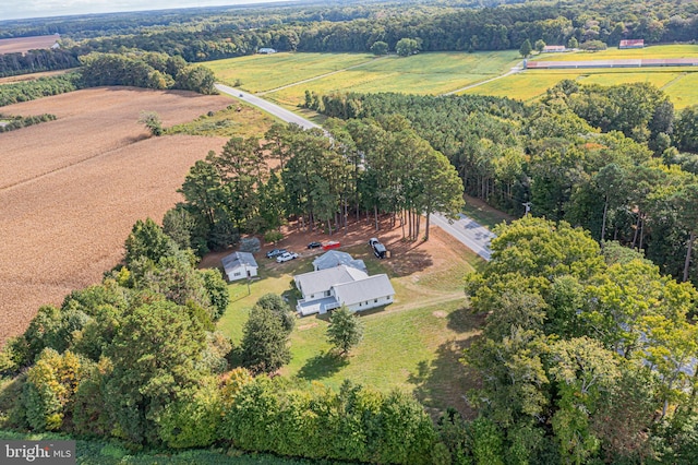 birds eye view of property featuring a rural view