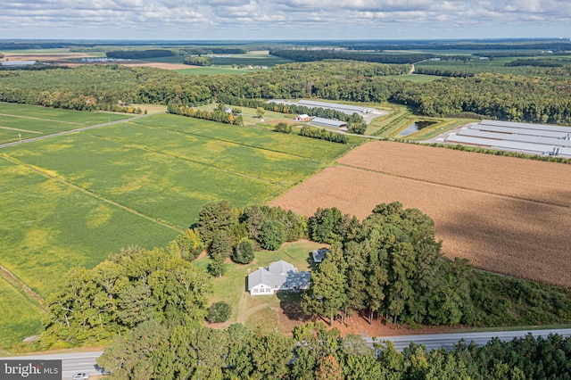 birds eye view of property featuring a rural view